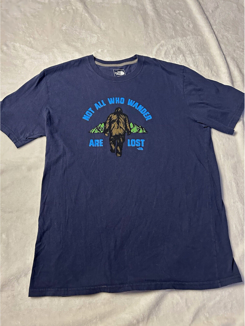 The North Face Blue Bigfoot Graphic Print Logo Tee Short Sleeve Crew Neck L